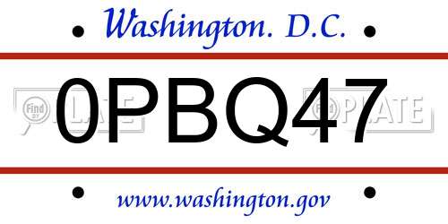 0PBQ47 District Of Columbia License Plate