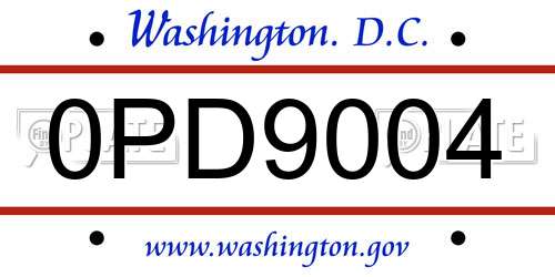 0PD9004 District Of Columbia License Plate