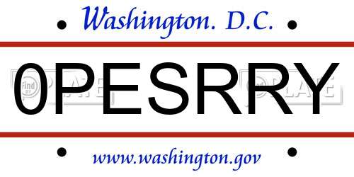 0PESRRY District Of Columbia License Plate