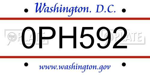0PH592 District Of Columbia License Plate