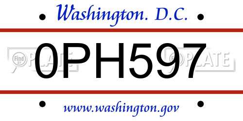 0PH597 District Of Columbia License Plate