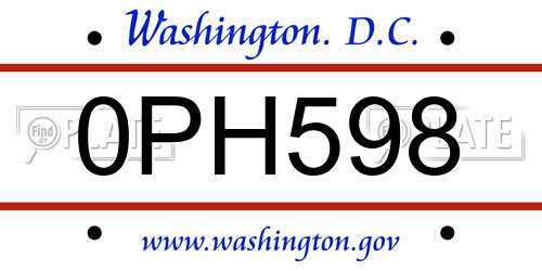 0PH598 District Of Columbia License Plate