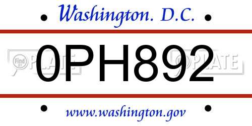 0PH892 District Of Columbia License Plate