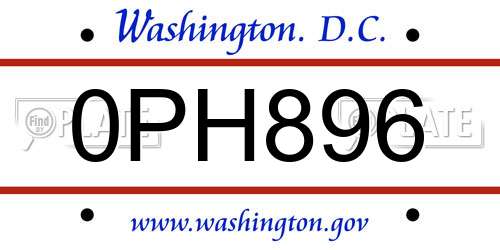 0PH896 District Of Columbia License Plate