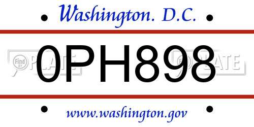 0PH898 District Of Columbia License Plate
