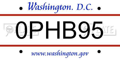 0PHB95 District Of Columbia License Plate