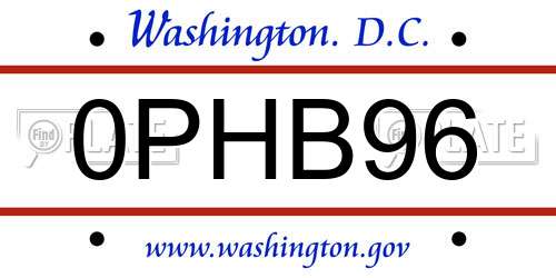 0PHB96 District Of Columbia License Plate