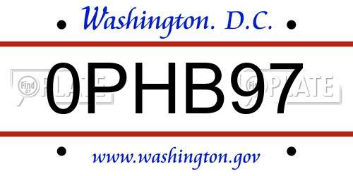 0PHB97 District Of Columbia License Plate