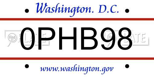 0PHB98 District Of Columbia License Plate
