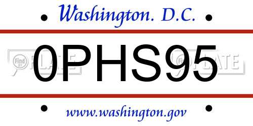0PHS95 District Of Columbia License Plate