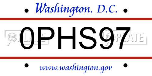 0PHS97 District Of Columbia License Plate