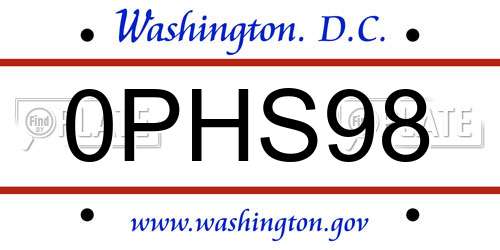0PHS98 District Of Columbia License Plate