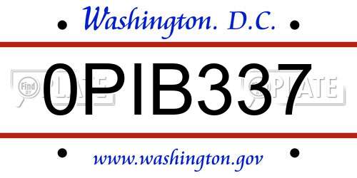 0PIB337 District Of Columbia License Plate