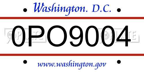 0PO9004 District Of Columbia License Plate