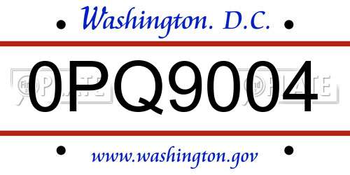 0PQ9004 District Of Columbia License Plate