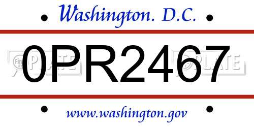 0PR2467 District Of Columbia License Plate