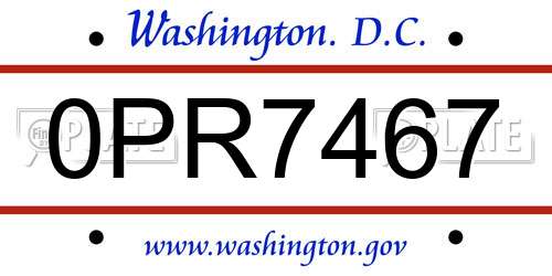 0PR7467 District Of Columbia License Plate
