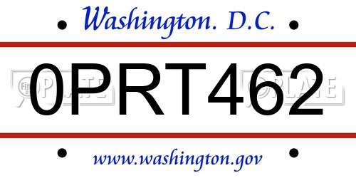 0PRT462 District Of Columbia License Plate