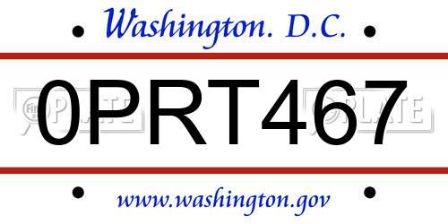 0PRT467 District Of Columbia License Plate