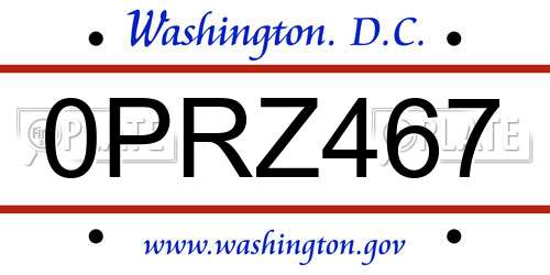 0PRZ467 District Of Columbia License Plate