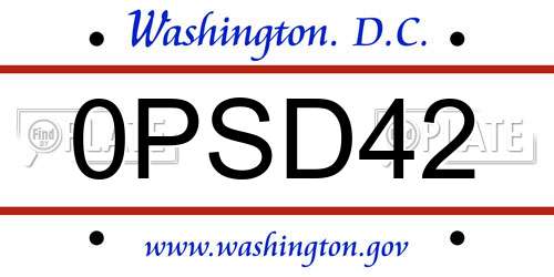 0PSD42 District Of Columbia License Plate