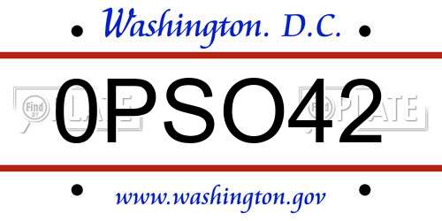 0PSO42 District Of Columbia License Plate