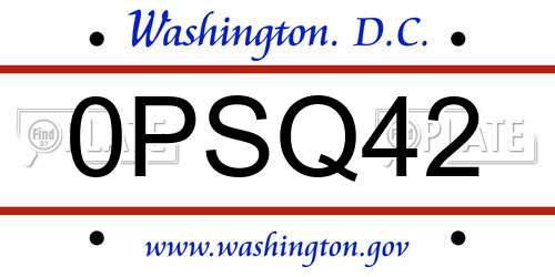 0PSQ42 District Of Columbia License Plate