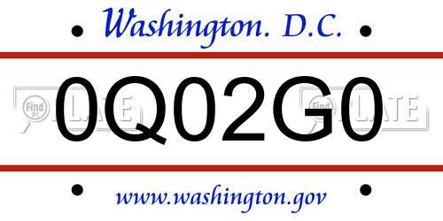 0Q02G0 District Of Columbia License Plate