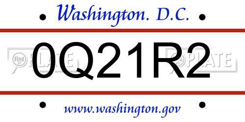 0Q21R2 District Of Columbia License Plate