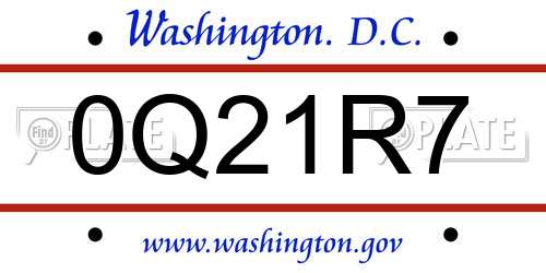 0Q21R7 District Of Columbia License Plate