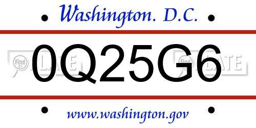 0Q25G6 District Of Columbia License Plate