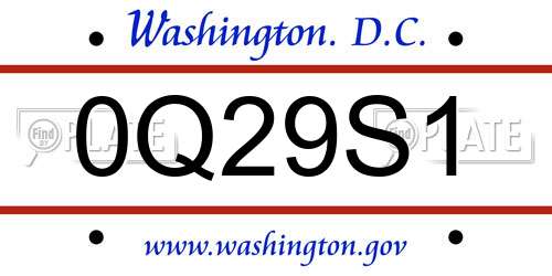 0Q29S1 District Of Columbia License Plate