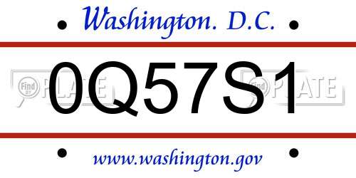 0Q57S1 District Of Columbia License Plate