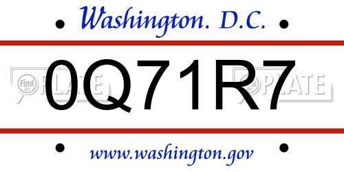 0Q71R7 District Of Columbia License Plate