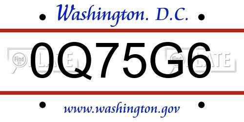 0Q75G6 District Of Columbia License Plate