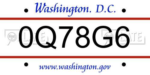 0Q78G6 District Of Columbia License Plate