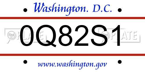 0Q82S1 District Of Columbia License Plate