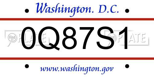 0Q87S1 District Of Columbia License Plate