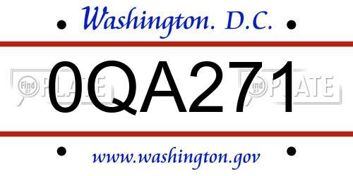 0QA271 District Of Columbia License Plate