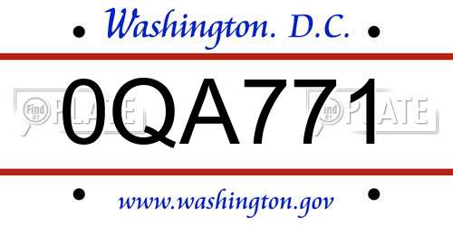 0QA771 District Of Columbia License Plate