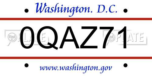 0QAZ71 District Of Columbia License Plate