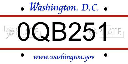 0QB251 District Of Columbia License Plate