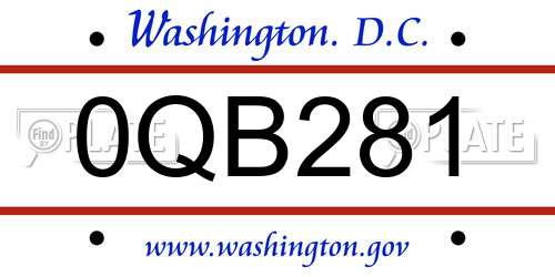 0QB281 District Of Columbia License Plate