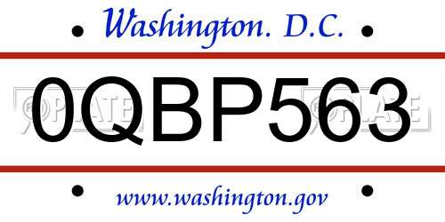 0QBP563 District Of Columbia License Plate