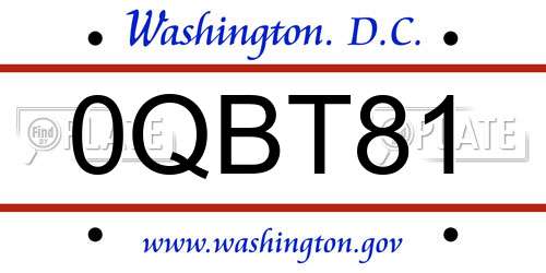 0QBT81 District Of Columbia License Plate