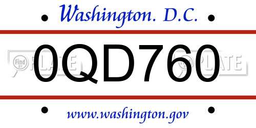 0QD760 District Of Columbia License Plate