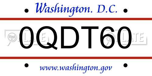 0QDT60 District Of Columbia License Plate