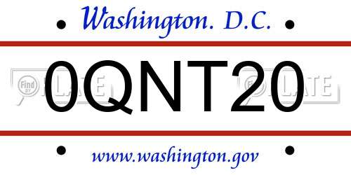 0QNT20 District Of Columbia License Plate