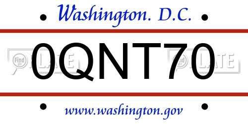 0QNT70 District Of Columbia License Plate