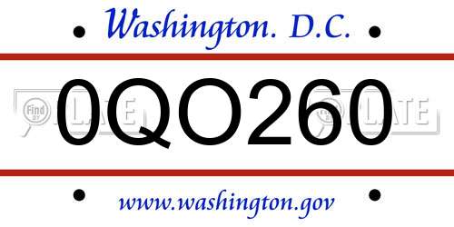 0QO260 District Of Columbia License Plate